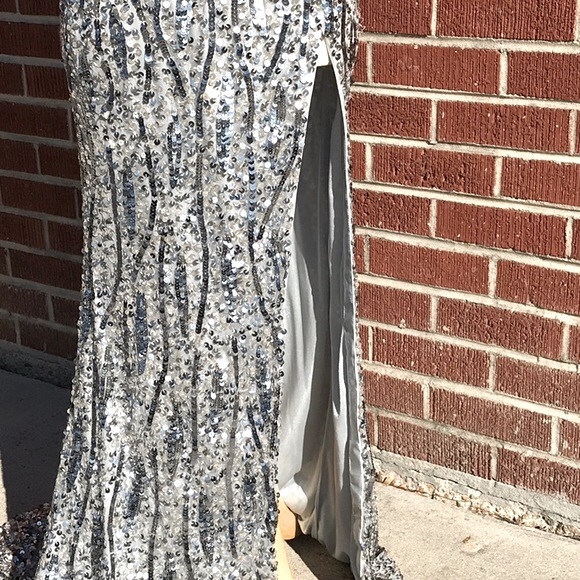 Precious Formals Silver Sequined Formal Gown - Picture 3 of 13